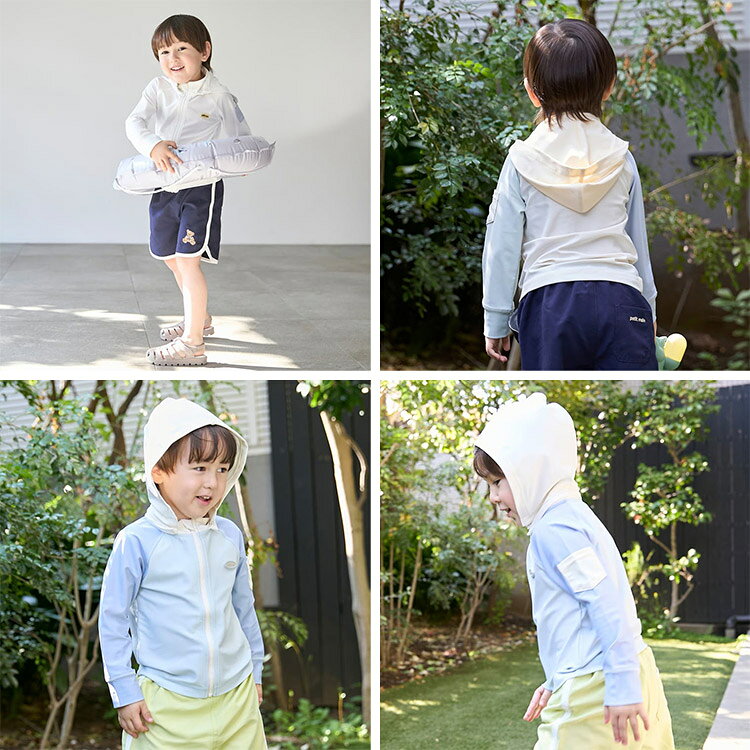 【30％OFFセール】petit main ラッシュガード フード付き UVカット 長袖 ジップアップ 水着 男の子 キッズ 子供 80-130cm【K】【新作】【2602】【71】 tstyle-10019924 T-STYLE STORE サンプル画像3