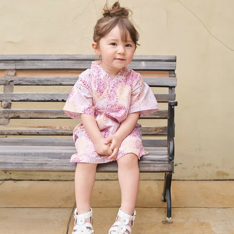 T-STYLE STOREのpetit main プティマイン 甚平 女の子 和柄 80-130cm じんべい 上下セット キッズ ベビー 子供 セットアップ【K】【新作】【2602】【72】｜アングル3