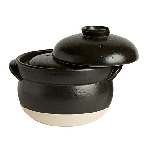樂天商城 - 佐治陶器 萬古焼 ご飯鍋 ごはん釜 3合炊き 黒 ブラック 直径約19.5cm 絶品 ごはん鍋 (中蓋付) 日本製 30-1