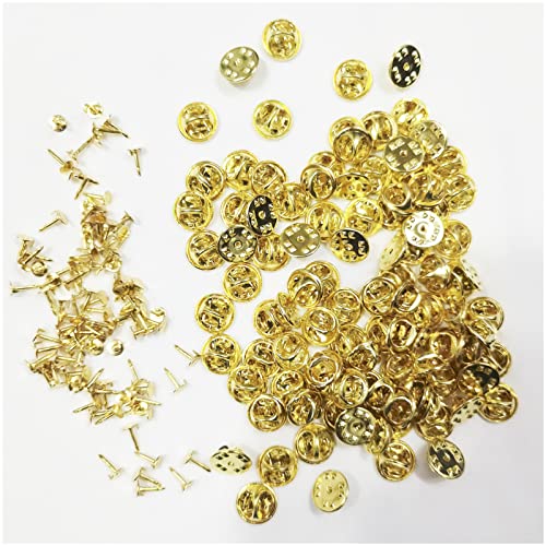 ノーブランド品 蝶タック ゴールド 100個 キャッチ 付き ピンズ タックピン ピンバッジ ブローチ 留め具 金具 貼付用 （AP0164）