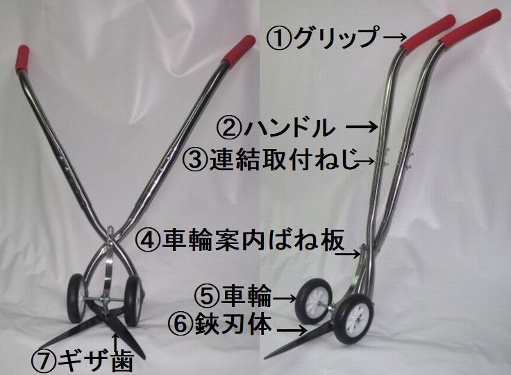 車輪付き草刈りばさみ「コロ刈る君St-Si(反り)」伸縮ハンドル草刈りはさみステンレス・ステンレス連結伸縮ハンドル芝生刈込鋏立ち作業用草刈りバサミ刃元凹部付き雑草刈込はさみ刃体そり付き草刈り鋏車輪付き刈込鋏【特許第6427140号】