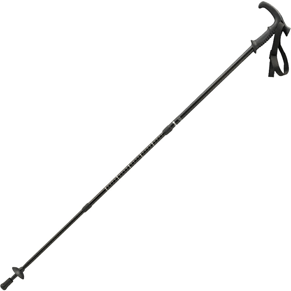 【特長】 登山やハイキングにオススメ！上からの体重を支えやすい、スタンダードなT型グリップのトレッキングポール。快適な山歩きが可能なトレッキングポールです。 【ご使用上の注意】 ※本製品はトレッキングを目的として開発された商品です。歩行補助ステッキなどの用途ではご使用しないでください。 【商品詳細】 サイズ：約1200×50×37mm 収納時：約640×133×30mm 使用可能範囲：約950〜1200mm(※3段モデル ) 重量：約280g 仕様：伸縮式、T型グリップ (ストラップ付 )、回転ロック式 材質：シャフト／アルミ合金、グリップ／ポリプロピレン・熱可塑性エラストマー、ストラップ／ポリプロピレン・ポリエステル、プロテクター／熱可塑性エラストマー、バスケット／ポリエチレン 原産国：中国