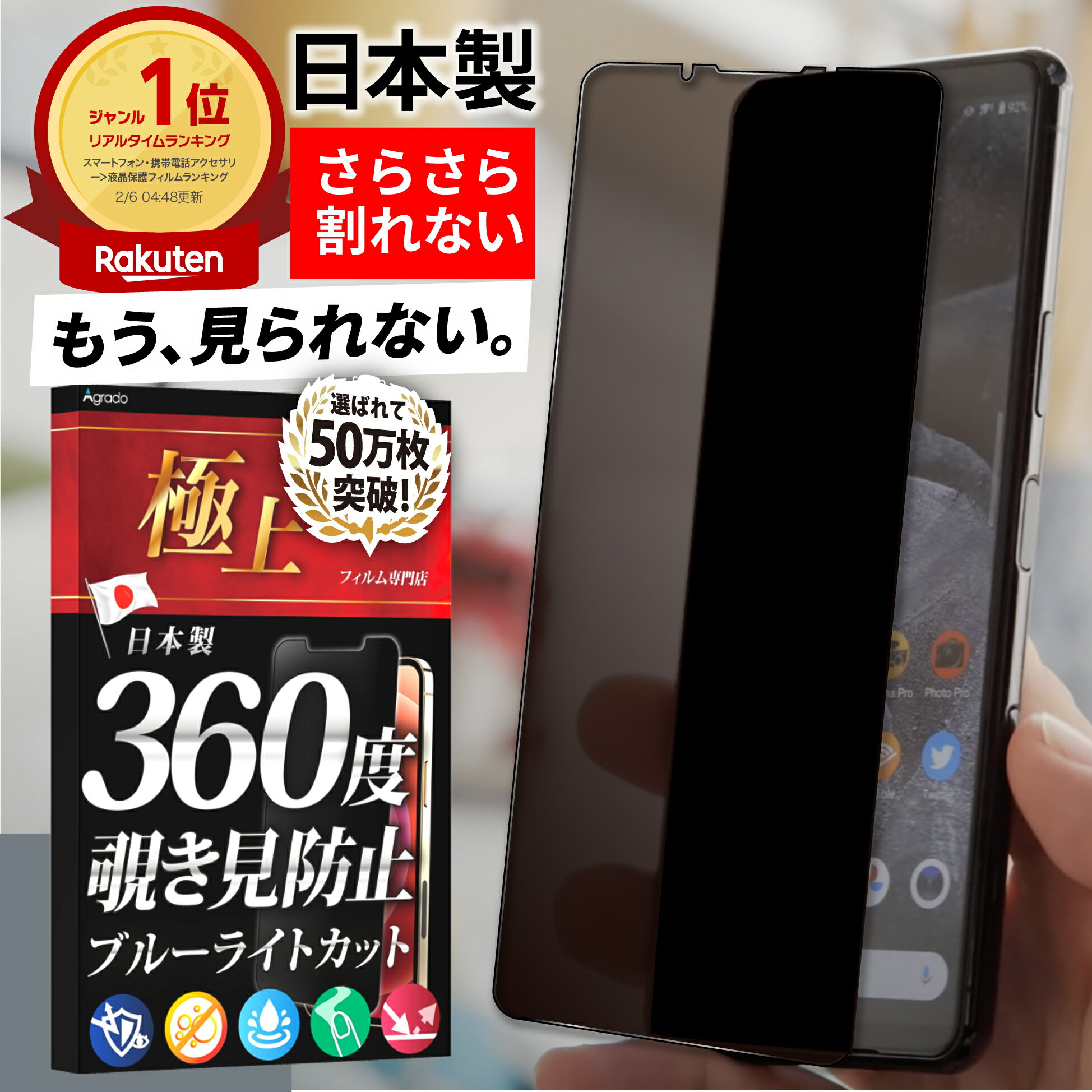 【日本製・365日間保証】Xperia 保護フィルム 360度 覗き見防止 フィルム Xperia 10 iv Xperia ace iii Xperia 5 iv Xperia 1 iv 覗きみ防止 ブルーライト カット エクスペリア so-52c so-53c so-54c iii ii Agrado 液晶保護 極上フィルム専門店