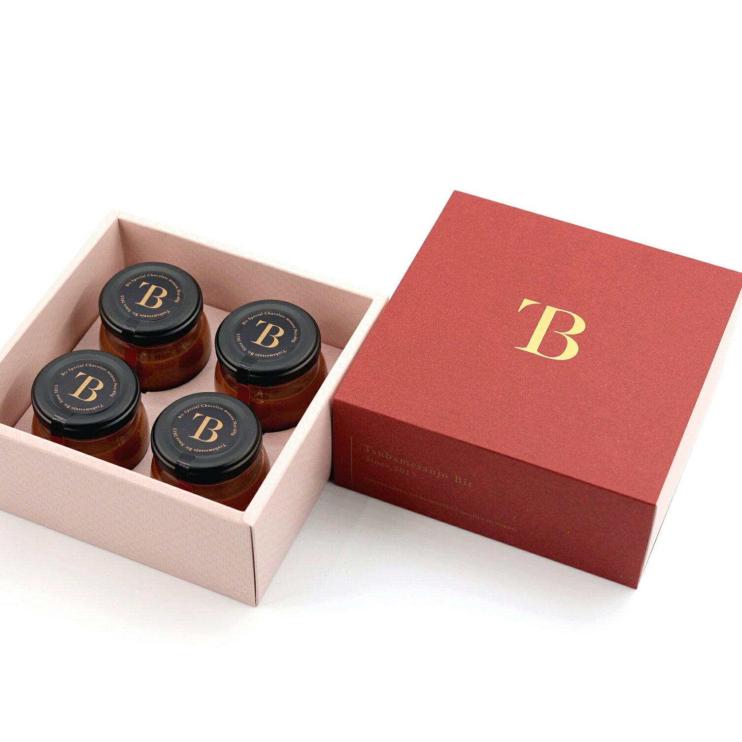 お歳暮 ギフト スイーツ 燕三条Bit 新潟胎内産ブルーべリーを使用したチョコレートムース 【4個セット】 ムース チョコ　ベリー　ギフト スイーツ　お菓子　洋菓子　新潟　お土産 個包装　誕生日　贈答品　瓶　ボックス　手土産 パーティー