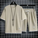 上下セット セットアップ ワッフル 夏 半袖 セットアップ メンズ 半袖 メンズ Tシャツ トップス ハーフ ショート パンツ 上下セット 無地 カジュアル 部...