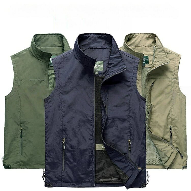 ベスト 通勤 通気性 スポーツベスト ゴルフウェア カジュアル 紳士 前開き ミリタリーベスト 春夏 アウトドア 裏メッシュ 制服 上着 男性 お釣りベスト ベ...