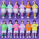 6色 ピンク パープル オレンジ イエロー グリーン ブルー キッズ ダンス衣装 チアリーダー ヒップホップ セットアップ 半袖 トップス パンツ スカート 靴下 派手 hiphop ジャズ 韓国 K-POP 子供 女の子 男の子 発表会 舞台服 ステージ衣装 練習着 団体服 個性 110-180cm