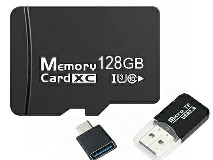 128gb SDカード3点 セット　SDカード+カードリーダー+OTGコンバーター（アンドロイドのみ）