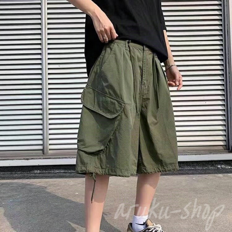 カジュアル ワイド 短パン 薄手 無地 ゆったり 半ズボン ボトムス ミリタリー 通気性 カーゴパンツ ハーフパンツ メンズ