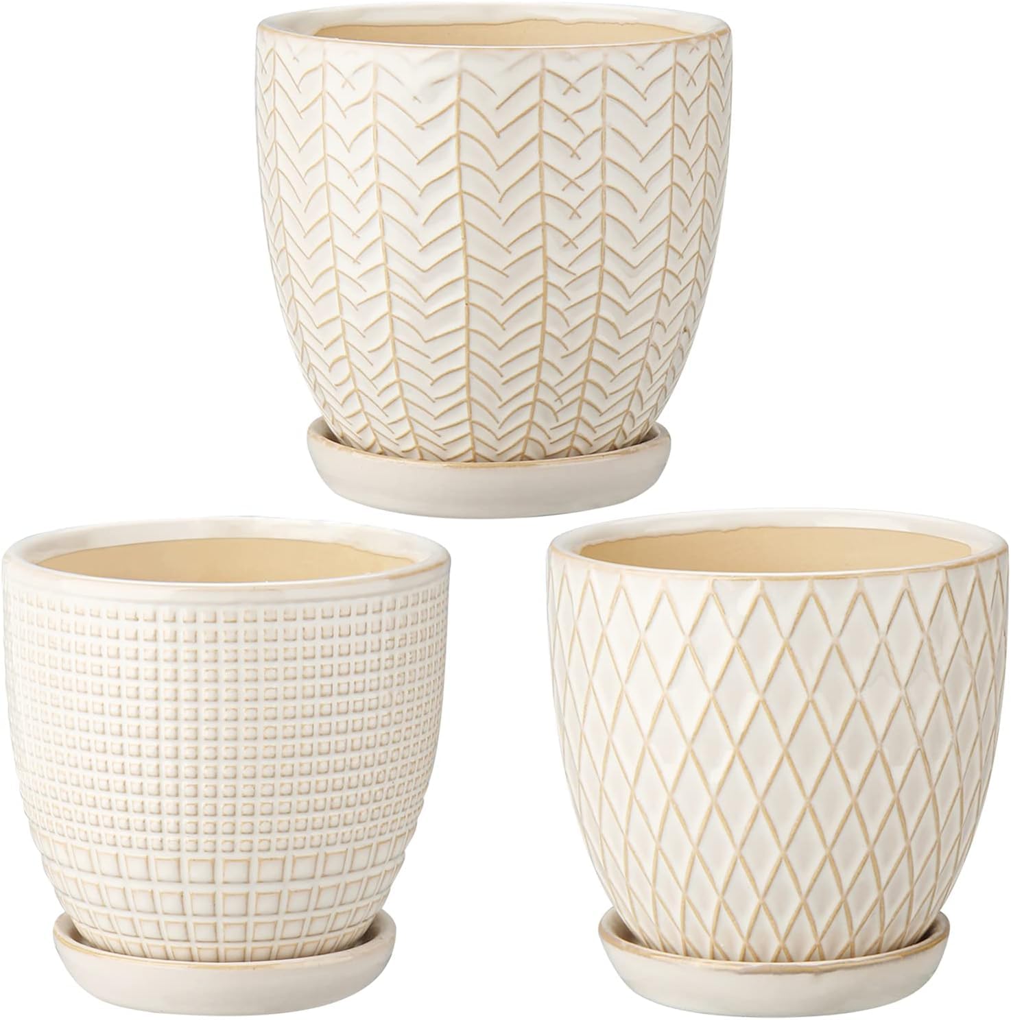 植木鉢 陶器鉢 プランター 3.5号 3個入り 受け皿付き 穴付き 白 おしゃれ 鉢 鉢植え インテリア 部屋 ..