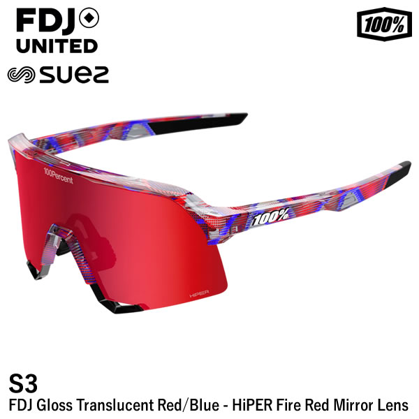 100%（ワンハンドレッド） 60005-10056 S3 FDJ Gloss Translucent Red/Blue - HiPER Fire Red Mirror Lens サングラス