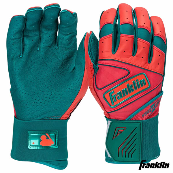 Rakuten - 【即日発送可】フランクリン（Franklin） 20775 バッティング手袋 両手用 POWERSTRAP INFINITE BATTING GLOVES TEAL/CORAL パワーストラップ バッティンググローブ 手首サポート 野球
