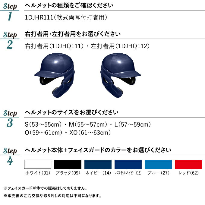 ＜受注生産＞ミズノ（MIZUNO） 軟式用フェイスガード付きヘルメット ツヤあり 1DJHR111 1DJHQ111 1DJHQ112 野球用品 顎ガードつきヘルメット 軟式両耳付打者用 3