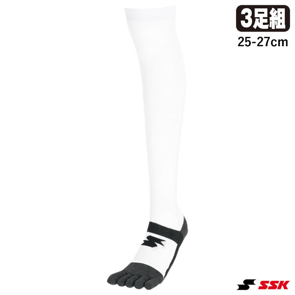 乐天商城 - エスエスケイ（SSK） YA2627WC 3足組5本指ソックス 足底ブラック 25-27cm かかと補強 ひざ上設計タイプ 野球 2026SS