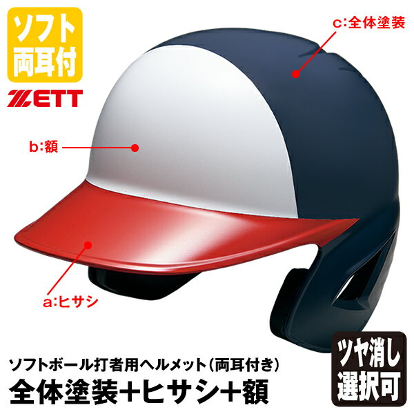 ＜受注生産＞ゼット（ZETT） ソフトボール打者用ヘルメット 両耳付き 全体塗装+ヒサシ+額 カラーオーダー BHL580 BHLP30 つや消し選択可