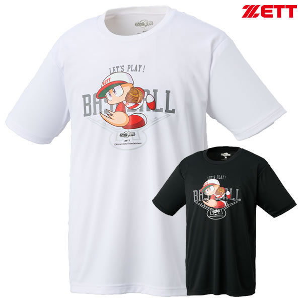 ZETT×パワフルプロ野球のコラボレーションTシャツ。 ■カラー ホワイト（1100） ブラック（1900） ■サイズ M、L、O、XO ■素材 ポリエステル100％ ■生産国 中国 【注意事項】 ●ご注文確定後のお客様都合によるキャンセル・返品・交換はお受けできません。 ●ご注文内容に不備がある場合、キャンセルや発送延期となる可能性があります。 ●パソコン・スマホなどのディスプレイ環境によって、商品の色味が実物と異なって見える場合があります。 メーカー希望小売価格はメーカーカタログに基づいて掲載しています