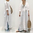 シャツワンピース レディース 長袖 白ワンピース vネック 無地 ロングシャツ カジュアルワンピース 春夏秋 ポケット スリット ゆったり 透け感 コーデ シン...