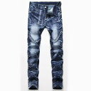 デニムパンツ メンズ スキニーデニム 細身 ダメージ ユーズド加工 スリム タイト ジーンズ ジーパン ストレッチ 伸縮 ワンウォッシュ ボトムス