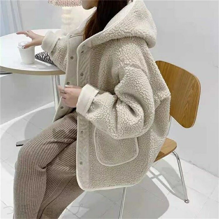 Mouton - ボアブルゾン ボア ジャケット ボア コート レディース カジュアル アウター もこもこ リバーシブル アウター フード付き コート ファーコート ムートンコート 前開き 秋 冬 長袖 ゆったり きれいめ かわいい カジュアル 厚手 防寒