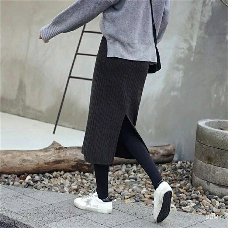 スカート 秋冬 バックスリット リブニット タイトスカート 動けるストレッチ リブニットスカート レディース ニット リブ スリット ロングスカート おしゃれ 黒 ブラック グレー リブスカート ニットスカート ペンシル ミモレ丈 秋 冬 秋冬 無地 送料無料