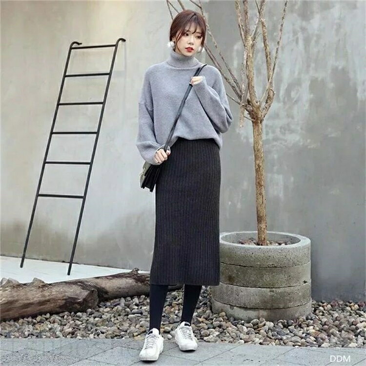 スカート 秋冬 バックスリット リブニット タイトスカート 動けるストレッチ リブニットスカート レディース ニット リブ スリット ロングスカート おしゃれ 黒 ブラック グレー リブスカート ニットスカート ペンシル ミモレ丈 秋 冬 秋冬 無地 送料無料