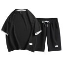 セットアップ メンズ Tシャツ 短パン ジャージ上下 半袖 上下セット 無地ワッフル編み スポーツウェア ルームウェア お兄系