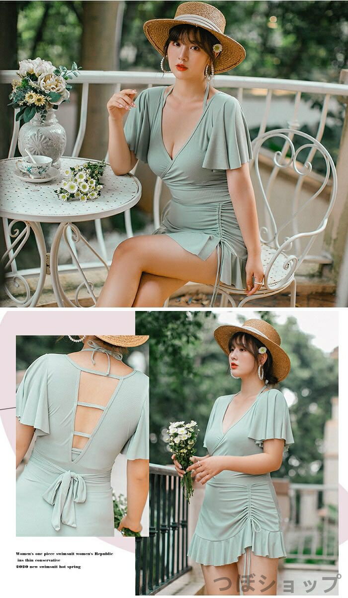 レディース 水着 ワンピース水着 一体型 レディース 大きいサイズ ママ水着 ミセス 大人 可愛い セクシー ビキニ オトナ女子 シンプル オシャレ 体型カバー 少女 女性用 リゾート 海 プール ビーチ 水泳 遊び 夏休み 旅行 温泉 水ランド ライトグリーン