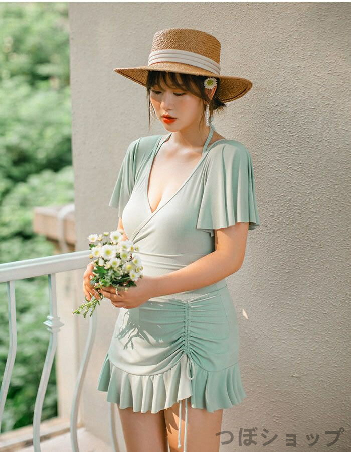 レディース 水着 ワンピース水着 一体型 レディース 大きいサイズ ママ水着 ミセス 大人 可愛い セクシー ビキニ オトナ女子 シンプル オシャレ 体型カバー 少女 女性用 リゾート 海 プール ビーチ 水泳 遊び 夏休み 旅行 温泉 水ランド ライトグリーン