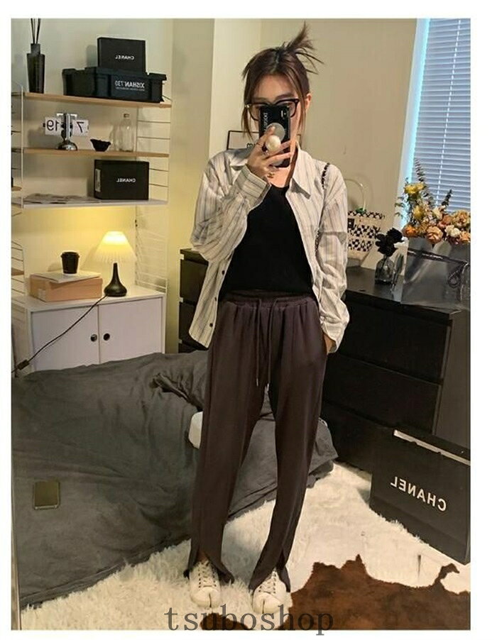 乐天商城 - サイドスリット　入りワイド　パンツ　ゆったり　カジュアル　ウェア　 ウエストルームウェ　アロング　春夏秋冬　レディース