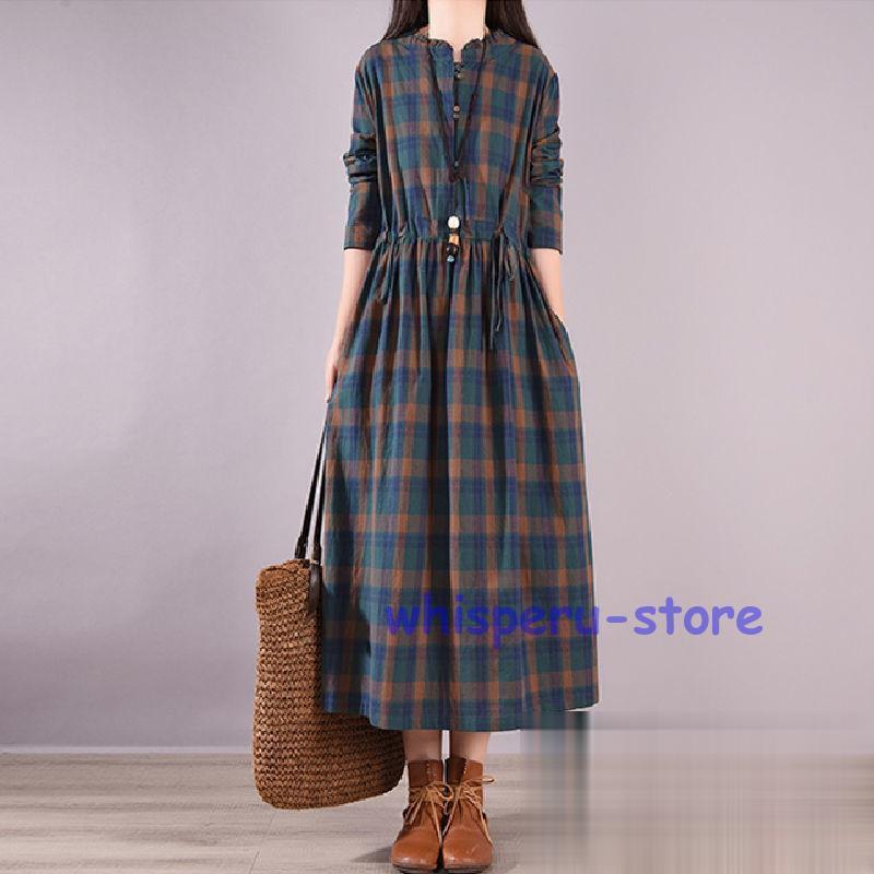 チェックワンピース 秋ワンピース ロングワンピース 長袖ワンピース レディース ワンピース 秋物 ロン..