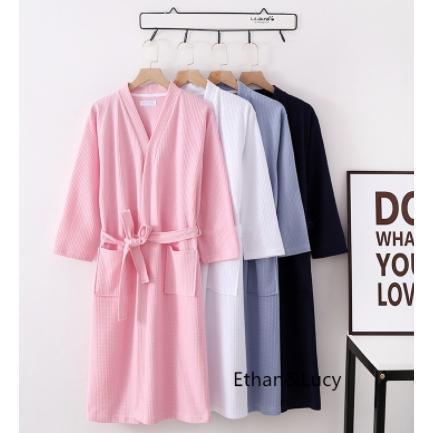 メンズ バスローブ 綿100 薄手 ミモレ丈 ホテル レディース ワッフル バスローブ ロング丈 男女兼用 ナイトガウン