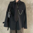 【スーパーSALE/激安】 モード系長袖シャツ暗黒ユニセックス安全ピンチェーン付きセット スーパーセール