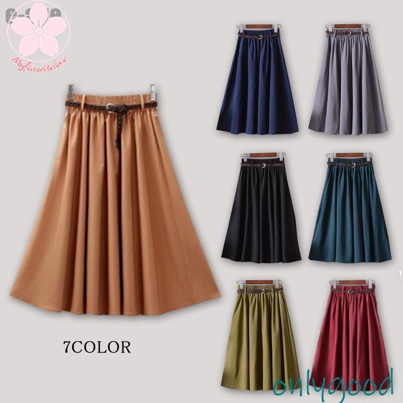 スカート ひざ丈 フレアスカート レディース 膝丈 Aライン ミモレ丈 ミディアム丈 春 夏 ナチュラル 着やせ