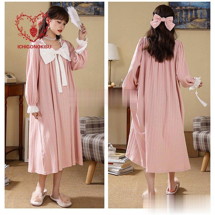 ネグリジェ 秋冬 ネグリジェ 長袖ワンピース 綿フレア 可愛いお姫様 ロング丈ネグリジェ パジャマ ナイトロープ レディース部屋着 オシャレゆったりルームウェア