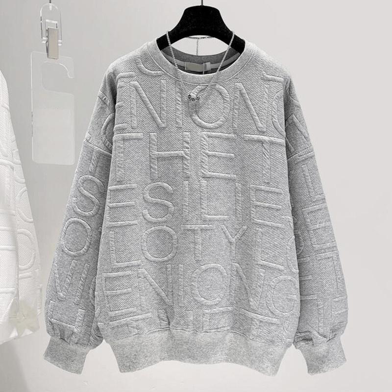 Rakuten - トレーナー レディース 秋服 アウター トップス 春秋 クルーネック 長袖 スウェットシャツ ゆったり エンボス アルファベットパターン オールシーズン