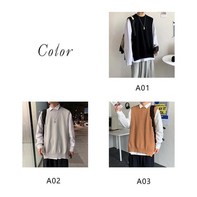 ニットベスト メンズ 春服 プルオーバー トップス チョッキ プルーオーバー レイヤード スリット入り ゆったり クルーネック 無地 おしゃれ