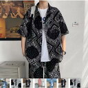 【スーパーSALE/激安】 ペイズリー柄 セットアップ メンズ 夏物 上下セット ペーズリー柄 大きいサイズ バンダナ柄 バンダナ 涼しい 半袖シャツ ハーフパンツ ショーツ スーパーセール