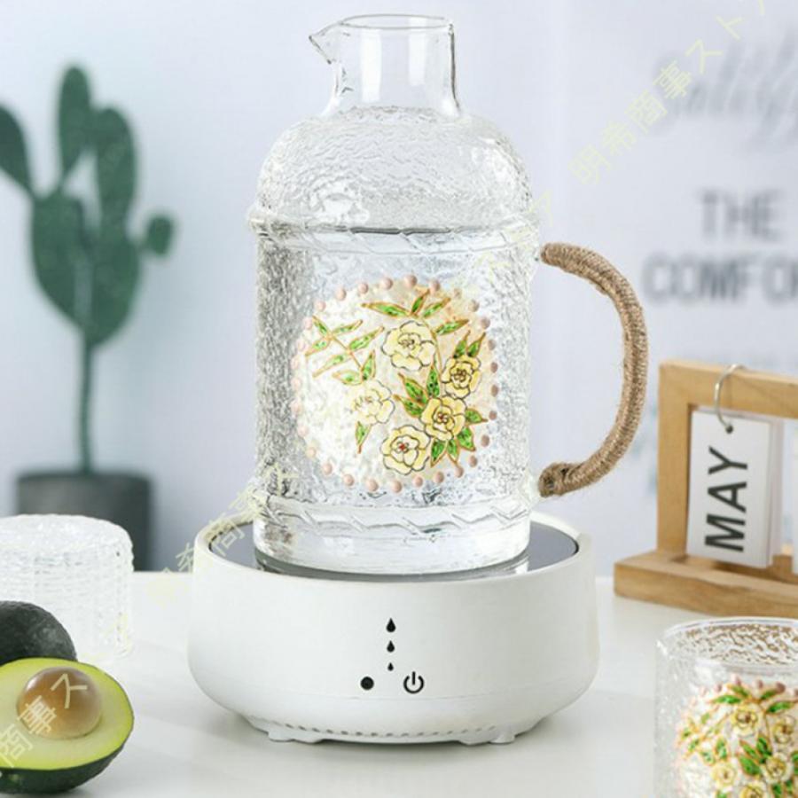 花柄 ガラスピッチャー コーヒーサーバー 冷水筒 耐熱ガラス 蓋付き 水差し ウォーターピッチャー ウォーターカラフェ 冷水カップ 耐高温コールドカップ