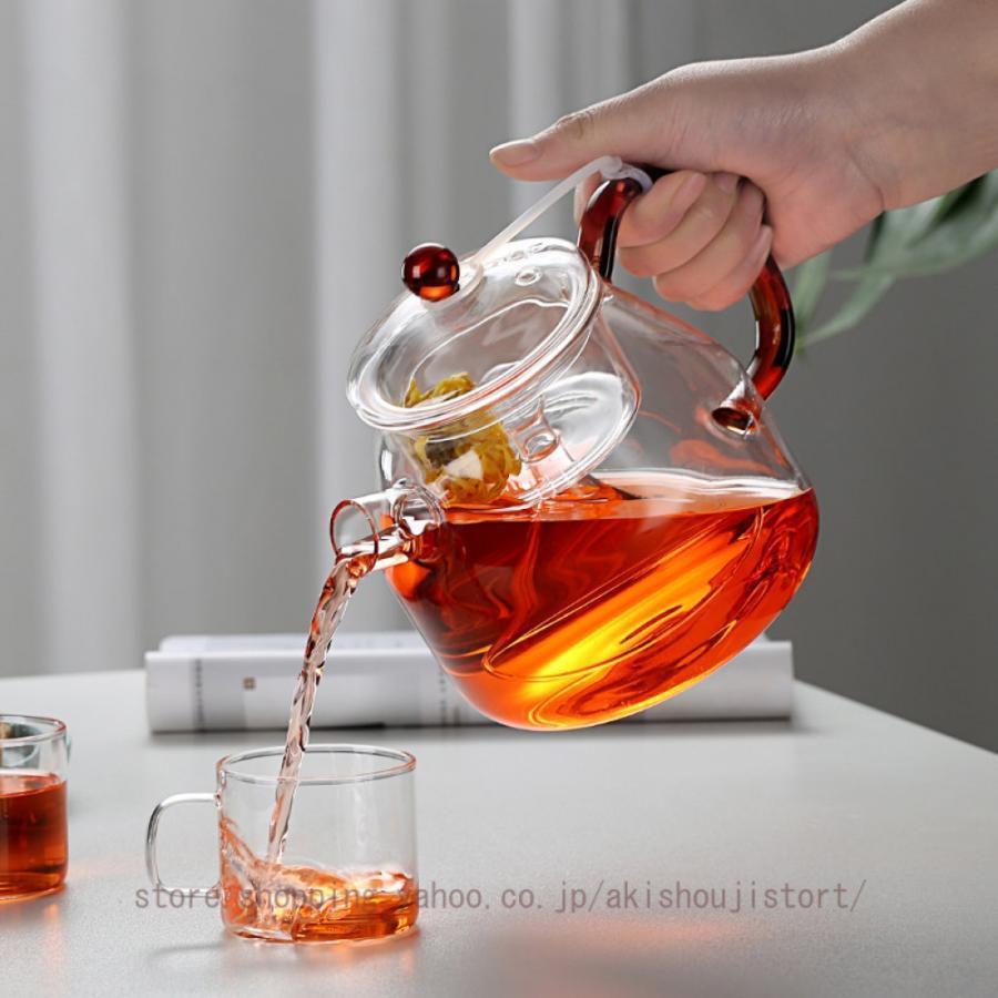 ティーポットガラス 広口 ガラス 耐熱 木柄 茶こし付き ティーポット おしゃれ リーフティー 花茶 麦茶 茶ポット 茶器 紅茶 フルーツティー 工芸茶
