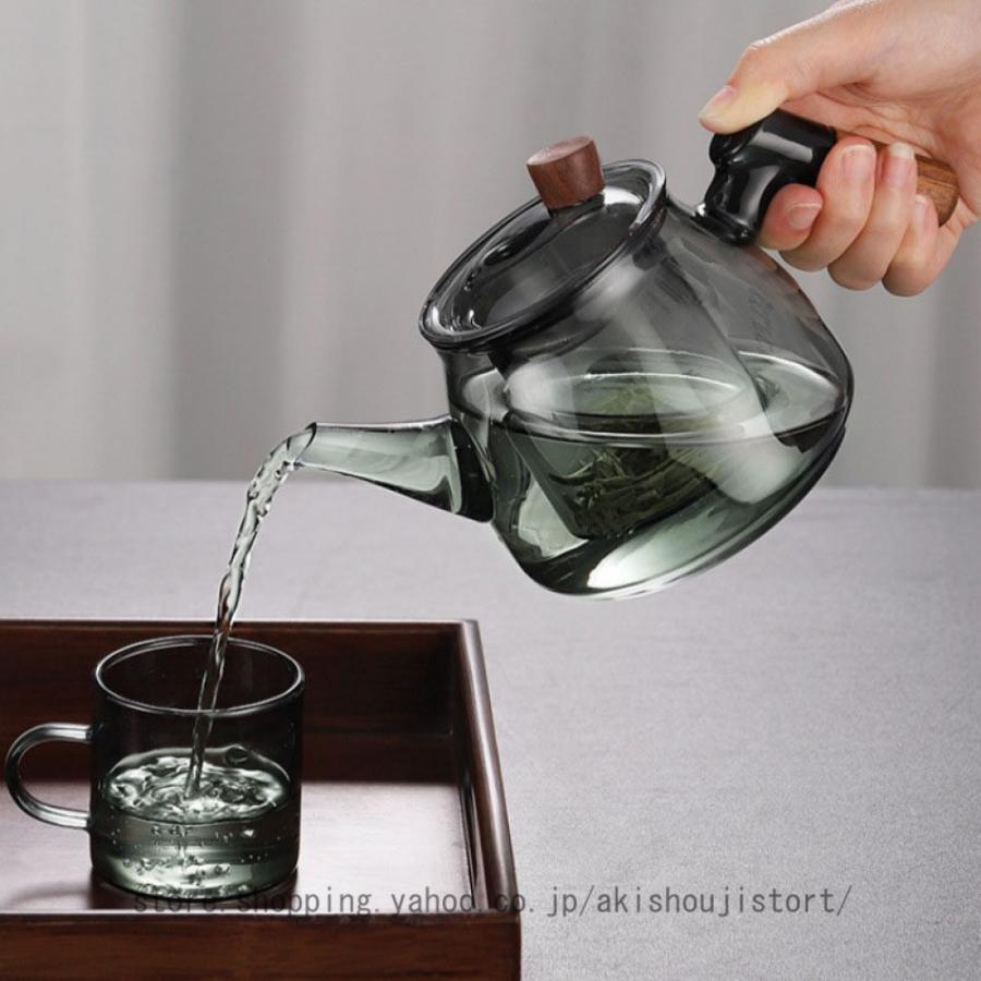 ティーポット ガラス製 急須 紅茶ポット 茶こし付き 蓋付きガラス かわいい お洒落 茶器 やかん リーフティー お茶用品 ガラス茶器ハーブティー 中国茶 工芸茶