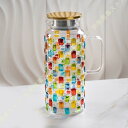 カラーヤカン ガラスポット 耐熱ガラス 麦茶ポット 冷水筒 耐熱 ガラス クリア ガラスティーポット 茶こし付き ホウケイ酸ガラスティーポット ハンドル