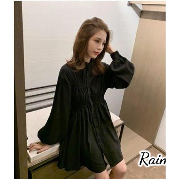 シャツワンピース レディース きれいめ 40代 春夏 上品 白ブラウス シャツ パフスリープワンピース 長袖チュニック 韓国風 大きいサイズ 大人オシャレraimu