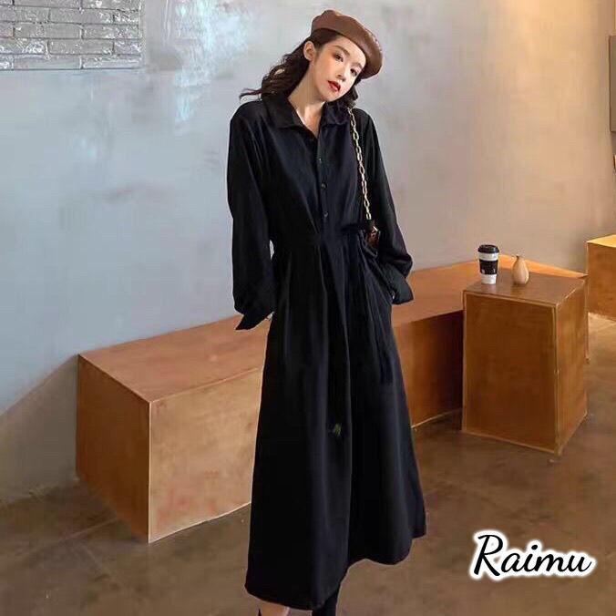 シャツワンピース ワンピース レディース ロングワンピース 40代 きれいめ マキシ 秋長袖 黒 Vネック Aラインスカート オシャレ大人 ゆったり 韓国風 50代raimu