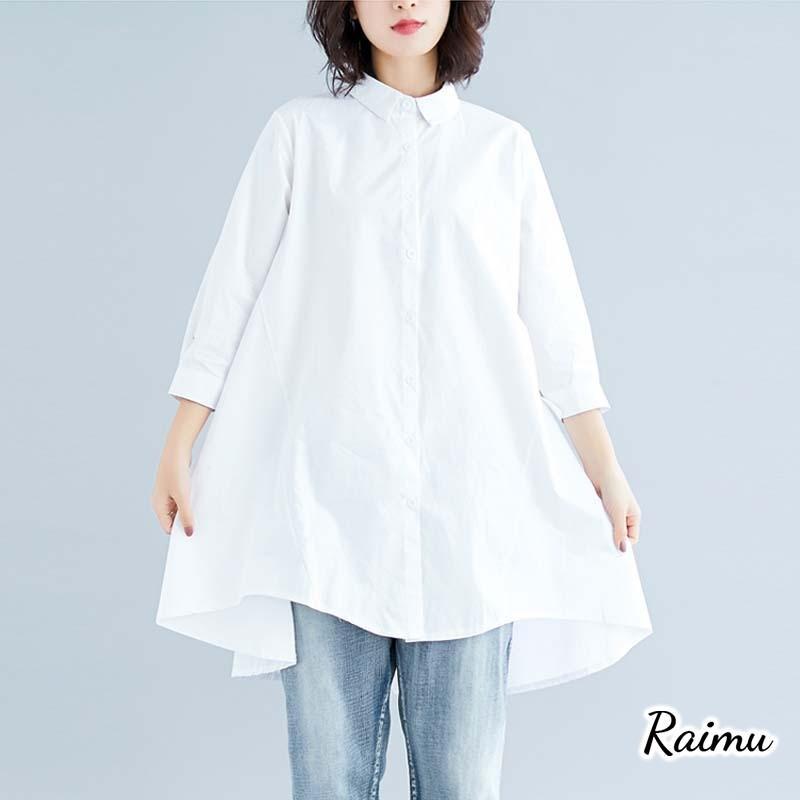 シャツワンピース チュニック ロングシャツ レディース 長袖 春 チュニックシャツ 大きいサイズ 無地 おしゃれ ロングワンピー Aライン体型カバーraimu