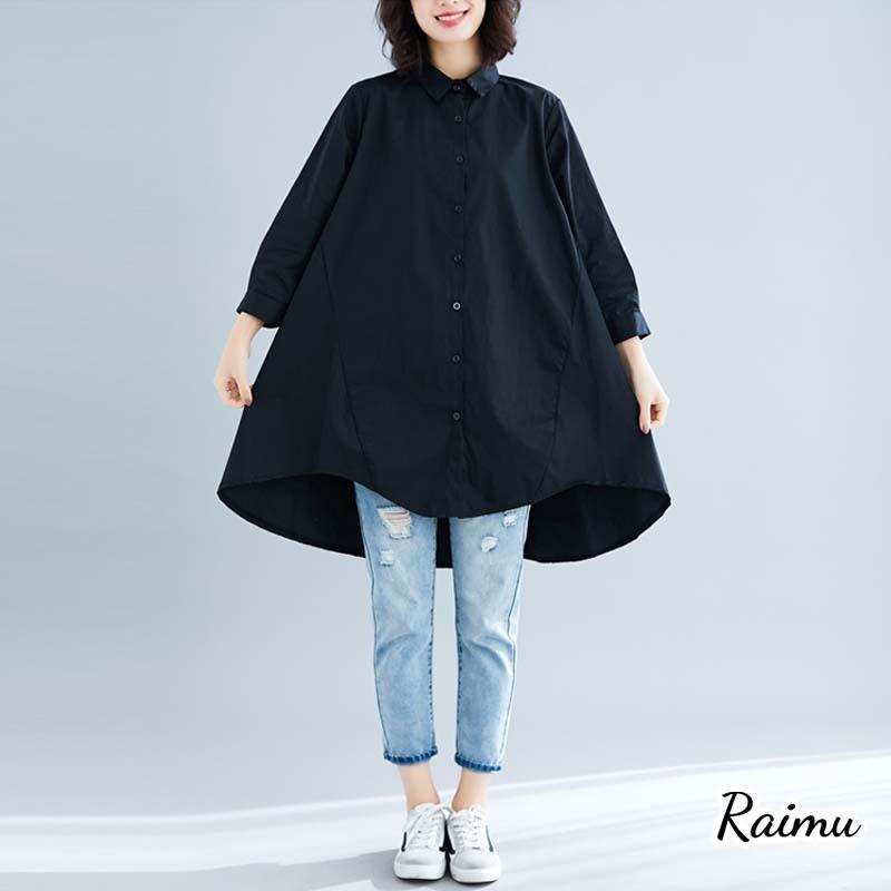シャツワンピース チュニック ロングシャツ レディース 長袖 春 チュニックシャツ 大きいサイズ 無地 おしゃれ ロングワンピー Aライン体型カバーraimu