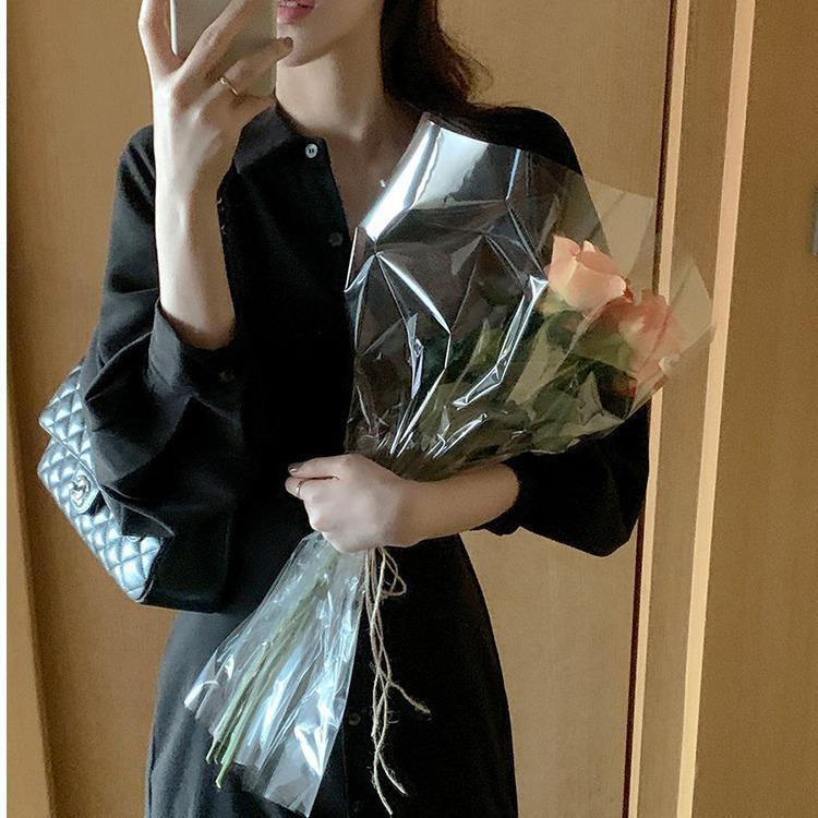 シャツワンピース レディース 40代 マキシワンピース 春夏秋 長袖ワンピース きれいめ パフスリーブ Vネック ロング丈スカート オシャレ大人 30代 ゆったり