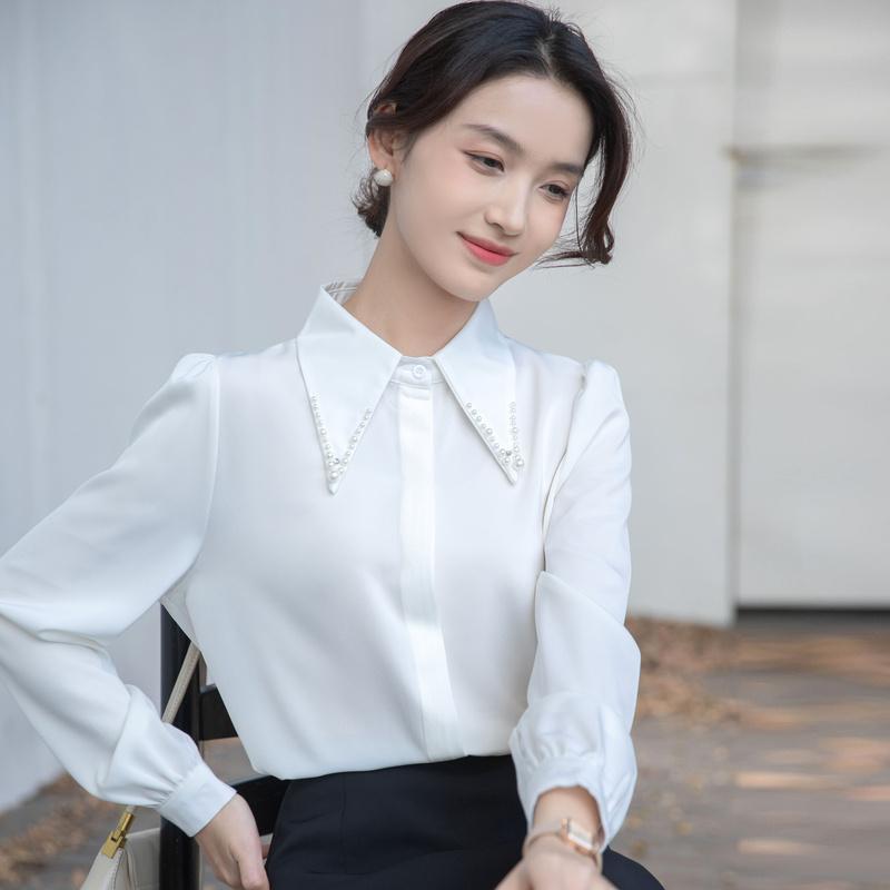 乐天商城 - フォーマルブラウス 長袖レディース 無地トップス 開襟シャツ ビジネス ブラウスシャツ 通学通勤 シンプル 春秋 OL女性 仕事 長袖ブラウス