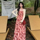 キャミソールワンピース 花柄 ノースリーブ ロングワンピース ミモレ丈 薔薇柄 バラ リゾートワンピース レディース ワンピース フレアワンピース aラインワンピ