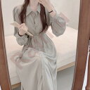 【スーパーSALE/激安】 シャツワンピース レディース 40代 マキシワンピース 春夏秋 長袖ワンピース きれいめ パフスリーブ ロング丈シャツスカート オシャレ結婚式ドレス お出かけ スーパーセール