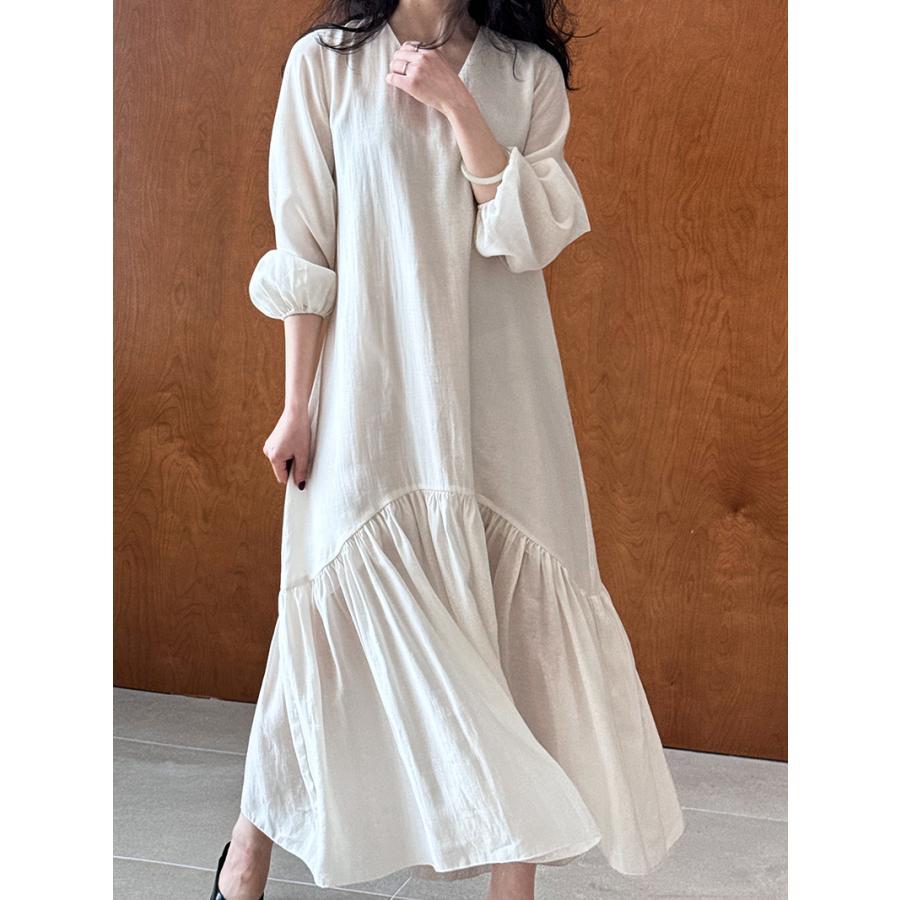 ワンピース シャツワンピース 長袖 大きいサイズ きれいめ 春 夏レディース ロングワンピース マキシワンピース ギャザー マキシ丈 大人可愛い